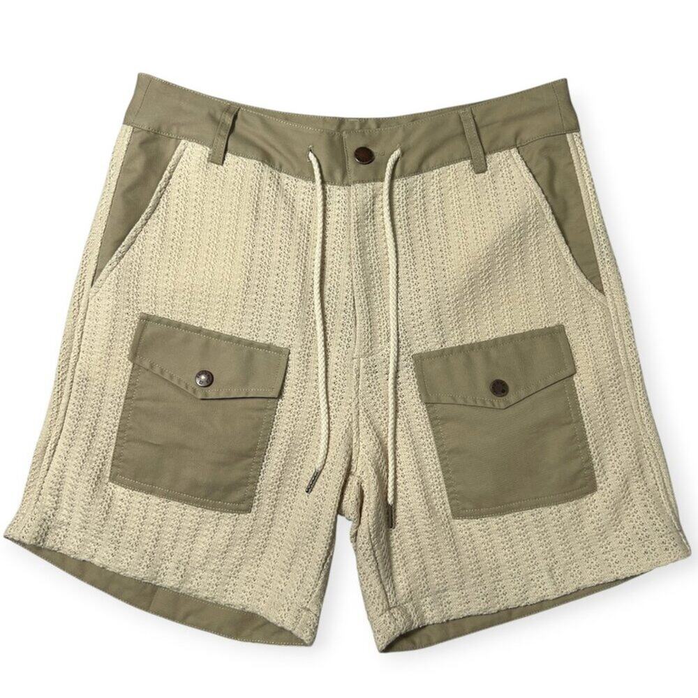 Fried Rice Saturday Loose Utility Knit Cargo Shorts Unisex M Khaki NWOT